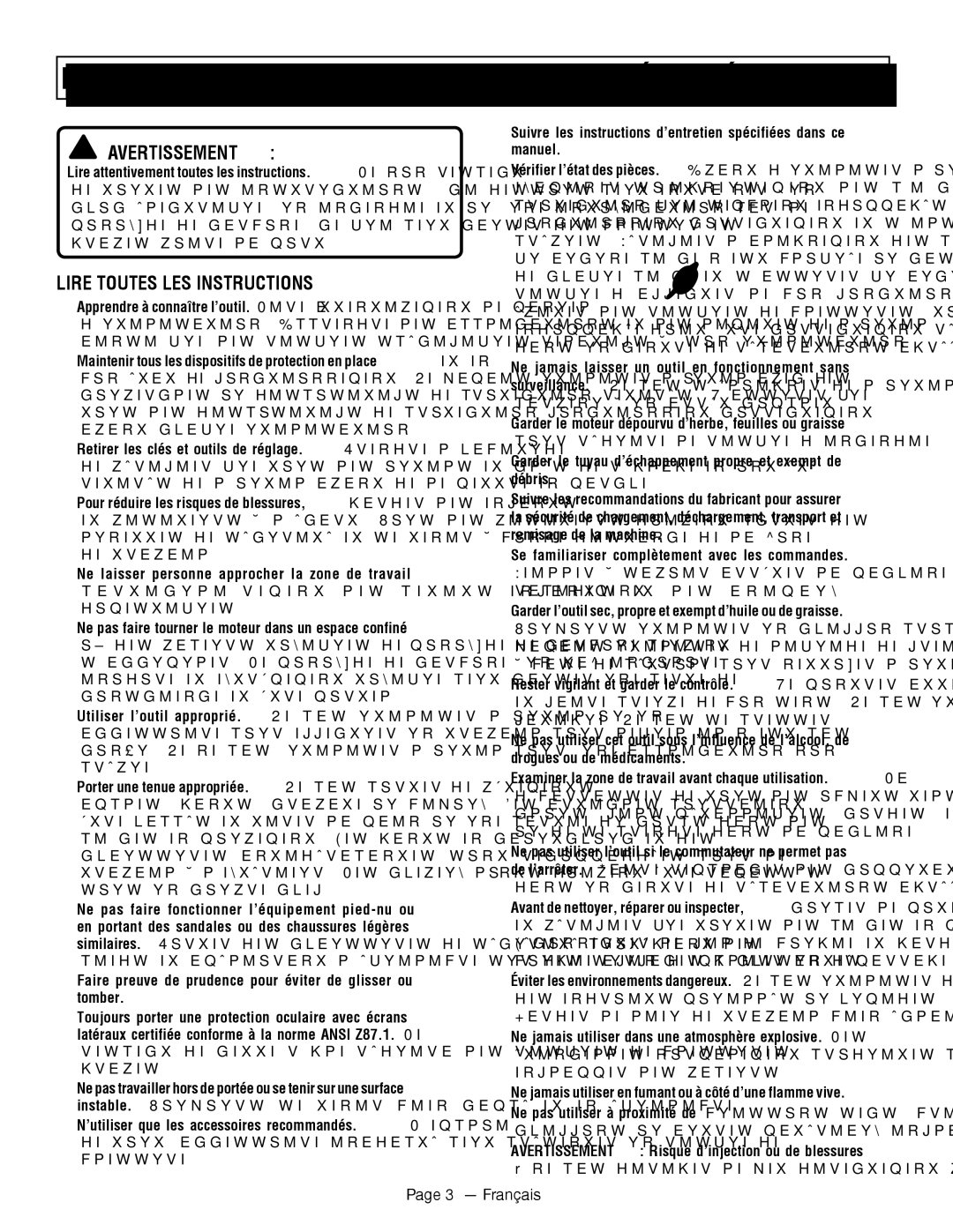 Homelite UT80911 Instructions Importantes Concernant LA Sécurité, Avertissement , Lire Toutes LES Instructions, Français 